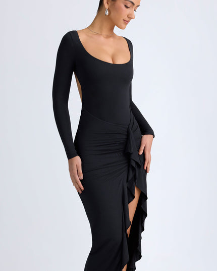 Black Modal Ruffled Midaxi Dress