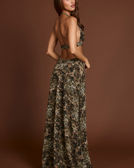 Leopard Print Plunge Cut-out Maxi Gown