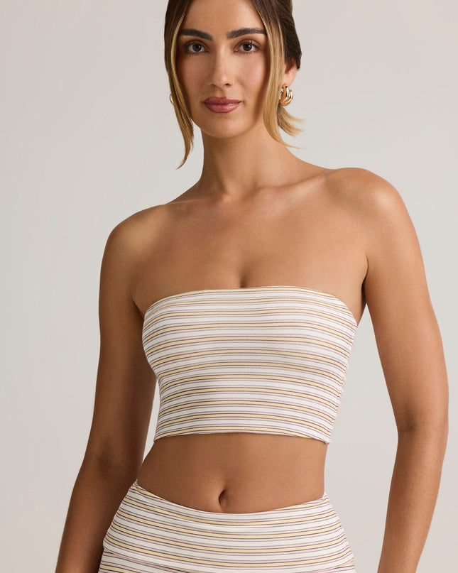 Pink Yellow Stripe Modal Strapless Crop Top