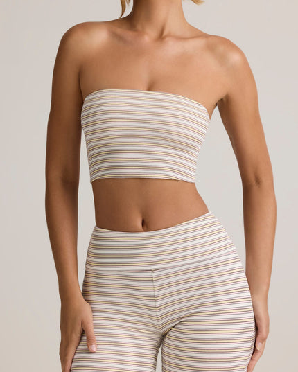 Pink Yellow Stripe Modal Strapless Crop Top