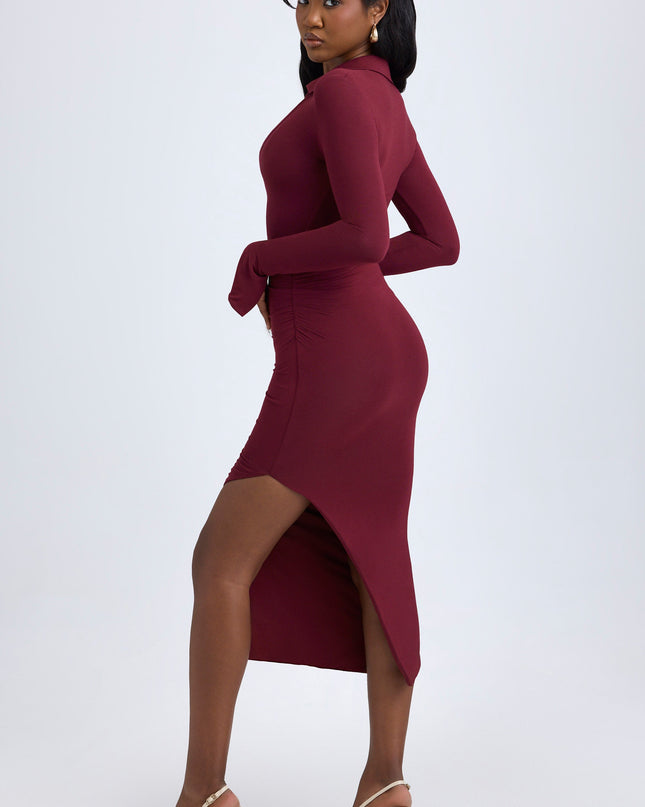 Wine Red Modal Plunge V-Neck Midaxi Dress