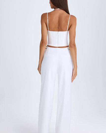 White Belted Cut-Out Wide-Leg Trousers