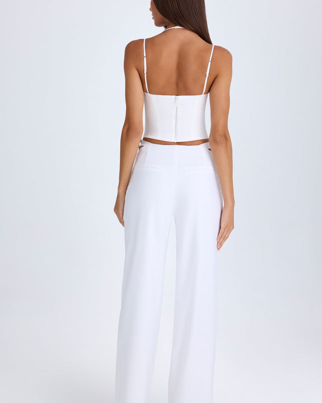 White Belted Cut-Out Wide-Leg Trousers